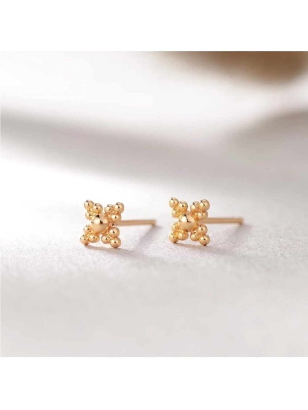 GOLD 14k Gold Plated Beaded Stud Earrings